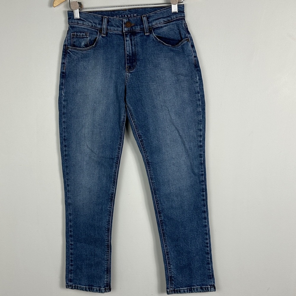 Mott Bow Boyfriend Jeans‎ Womens Size 26 x 28 Medium Blue Stretch Denim Minimal